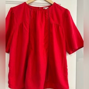 Hinge Nordstrom Linen Lace Mesh Panel Stripe Short Sleeve Top Size S